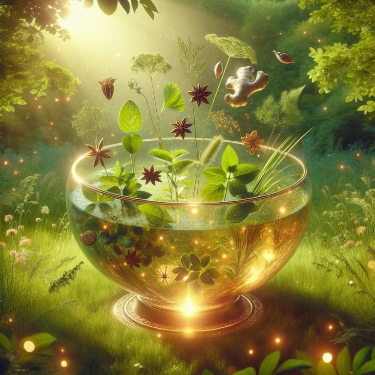 Di Gize Eine gläserne Schüssel mit verschiedenen Pflanzen in einer zauberhaften Waldlandschaft.